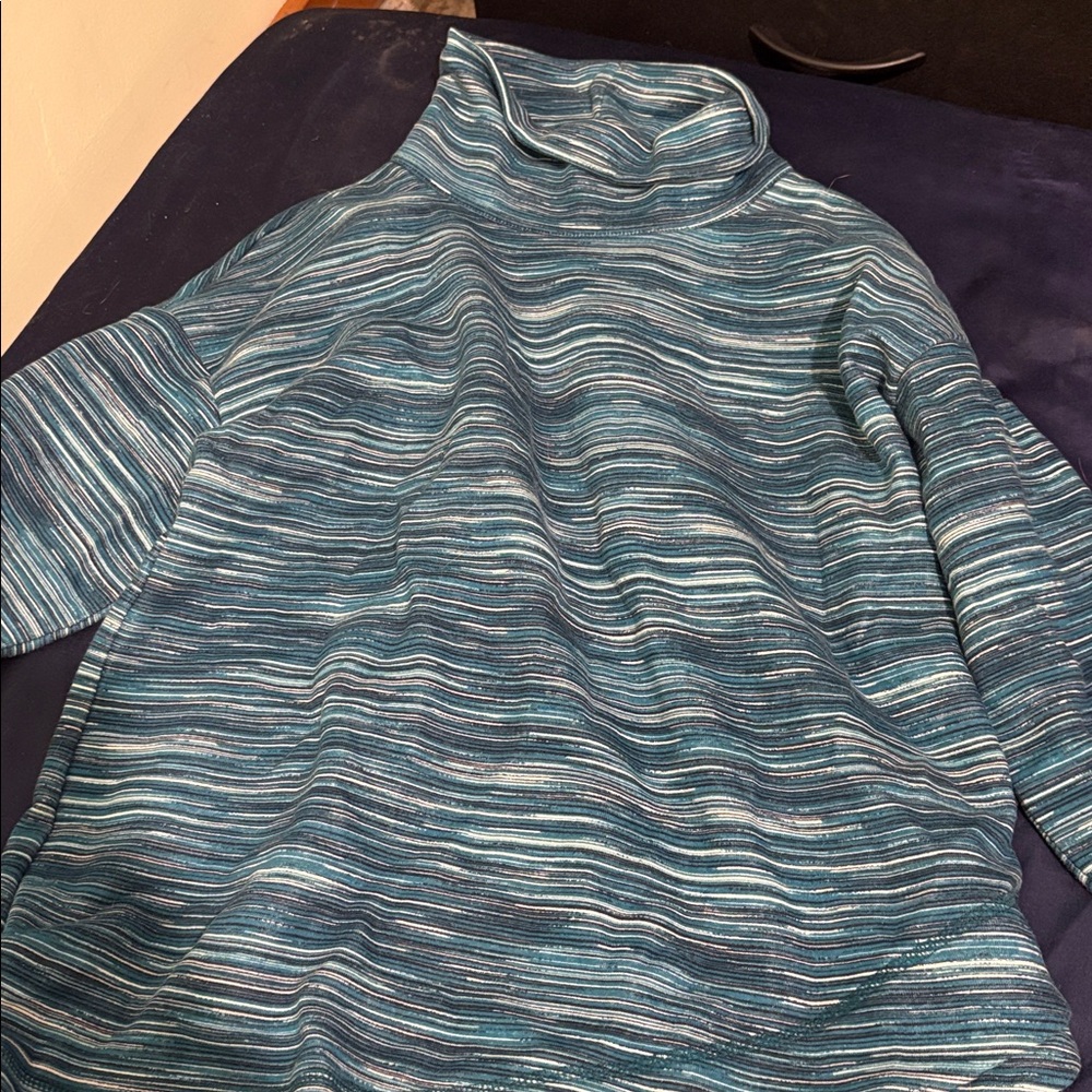 Talbots Blue Striped Cowl Neck Sweater